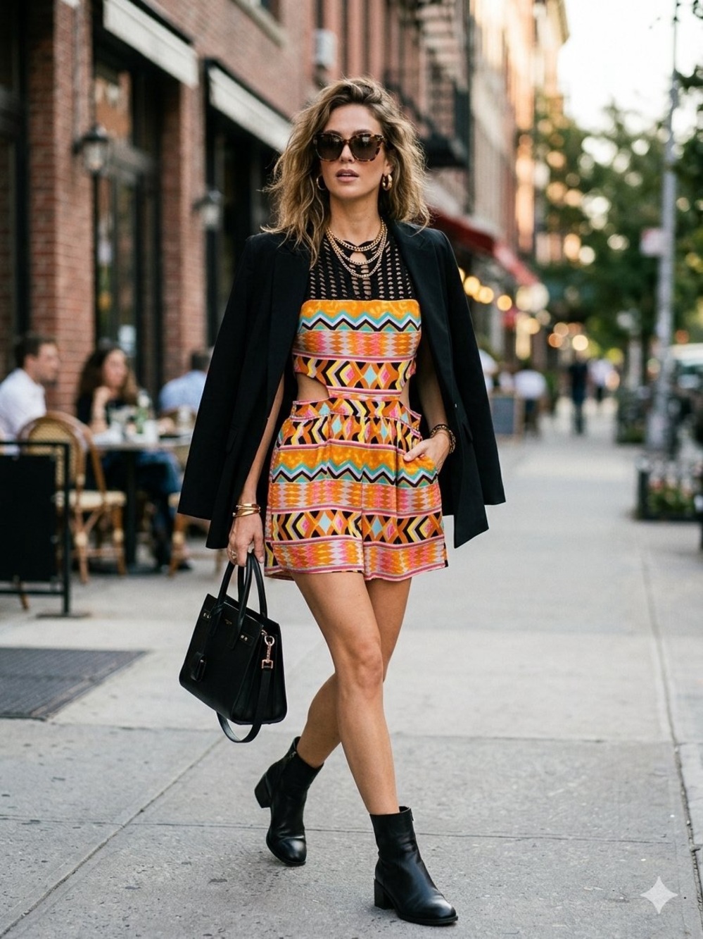 Lovers + Friends Colorful Geometric Print Crochet Romper Size S